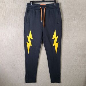 Just Don ALL CITY Joggers Mens‎ M Black Sweatpants Yellow Lightning Bolt